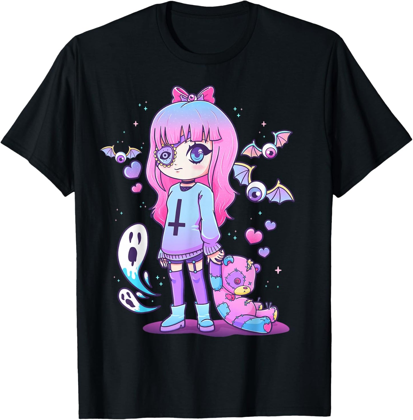 Pastel Goth Creepy Girl Teddy Bear Kawaii Emo Cute Nu Goth T-Shirt - T-Shirt | Black