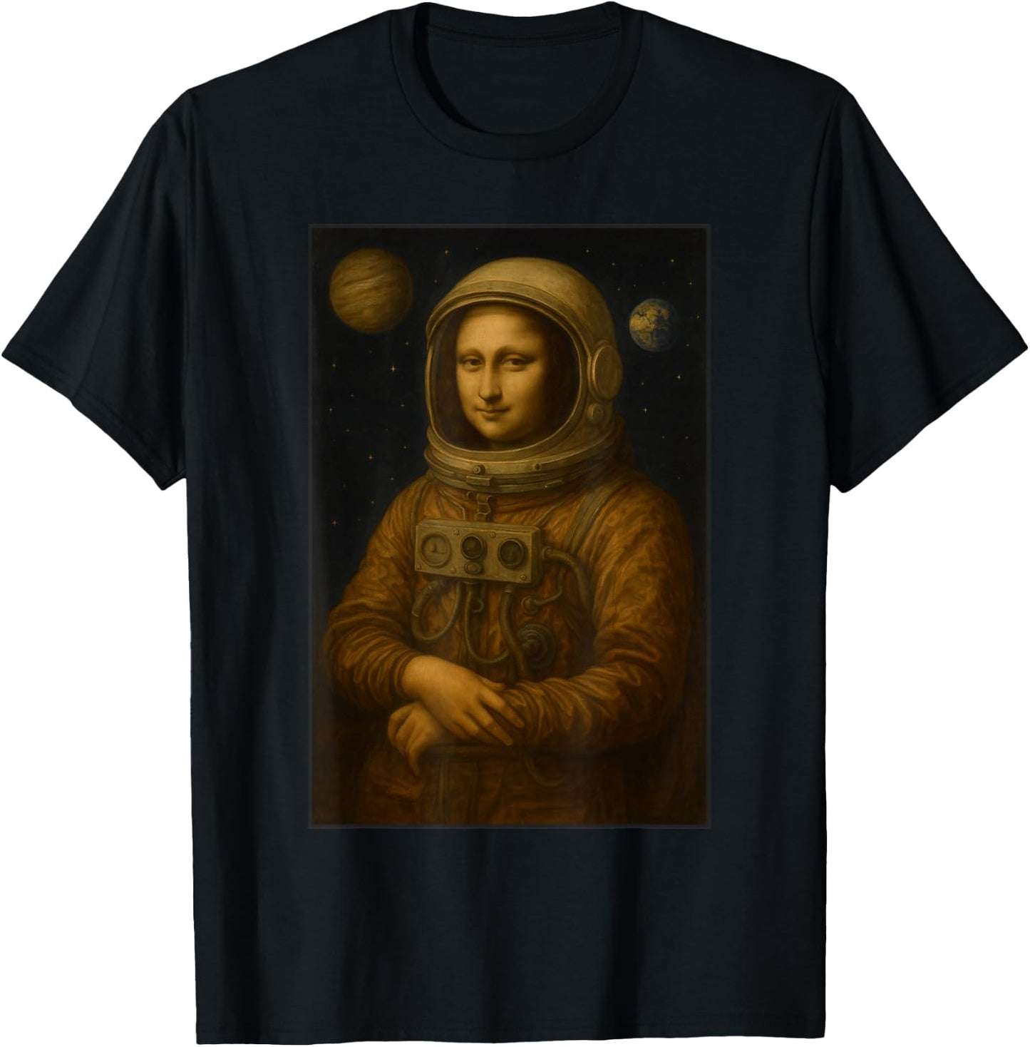 Mona Lisa Astronaut Space Art Aesthetic Cosmic Renaissance T-Shirt - T-Shirt | Black