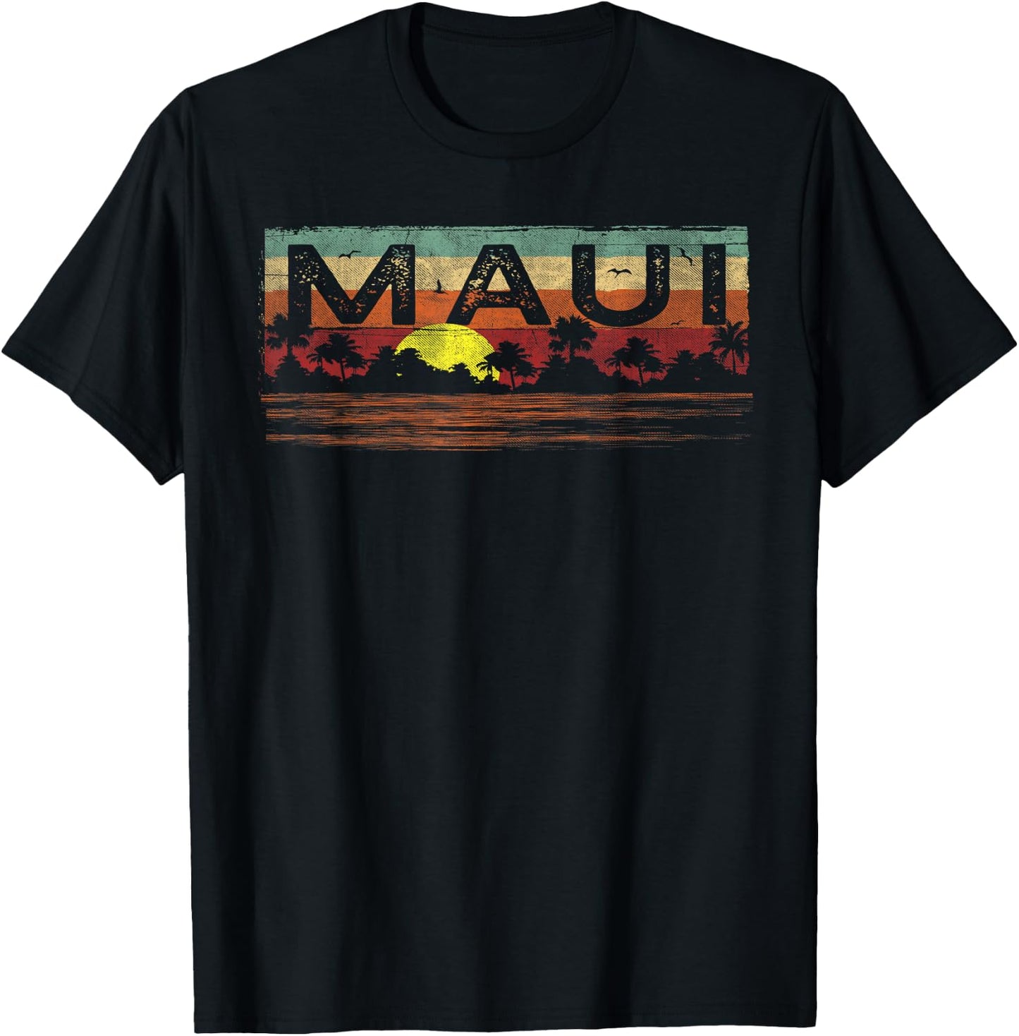 Vintage Tropical Maui Hawaii Shirt - Maui HI Shirt T-Shirt - T-Shirt | Black