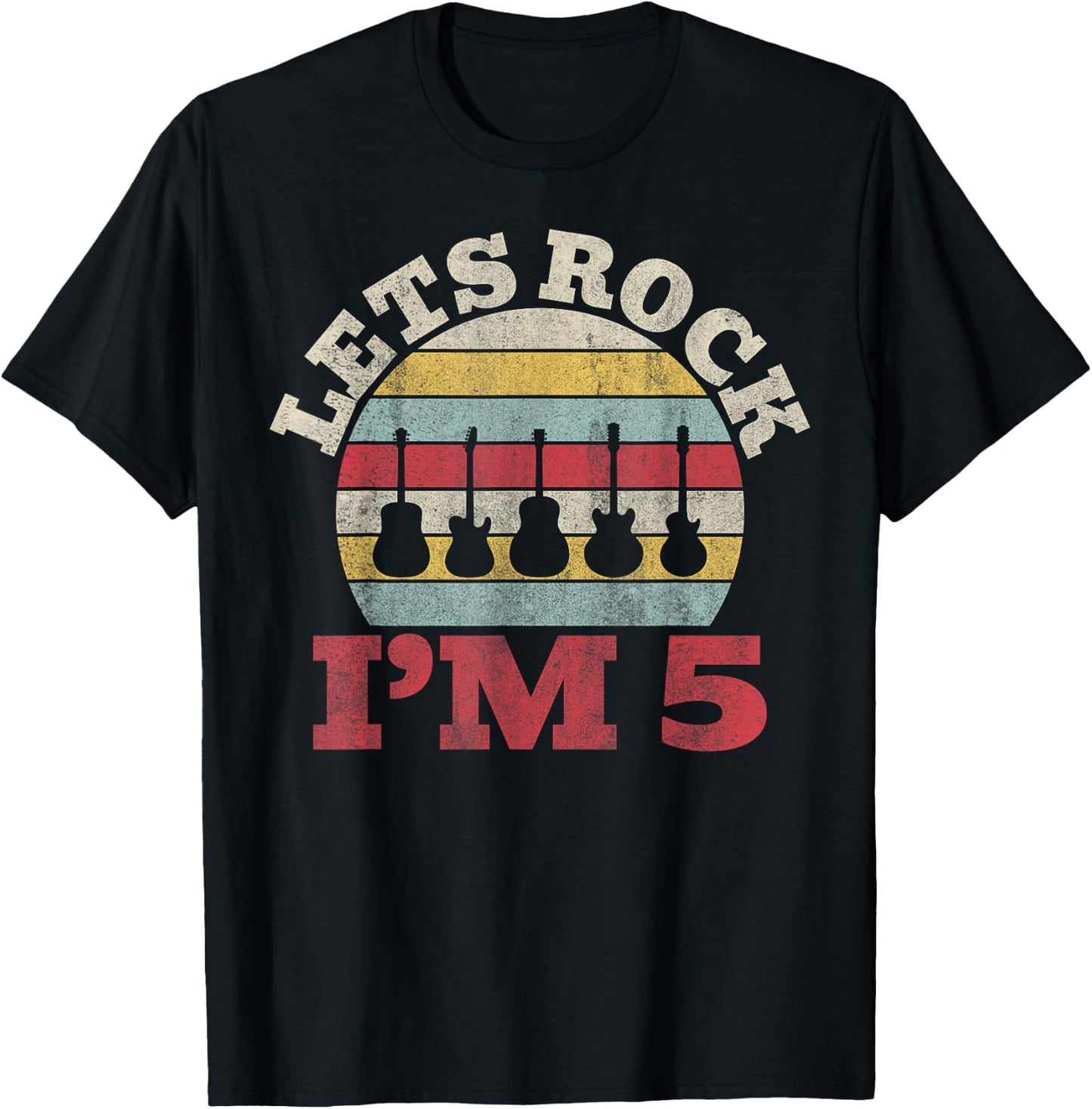 Lets Rock Im 5 Birthday 5th Rock and Roll T-Shirt - T-Shirt | Black
