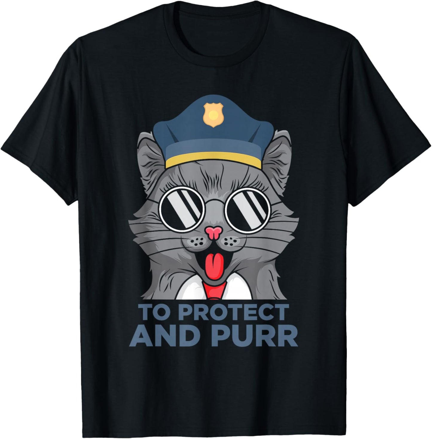 Funny Police officer Cat Cop Protect detective T-Shirt - T-Shirt | Black