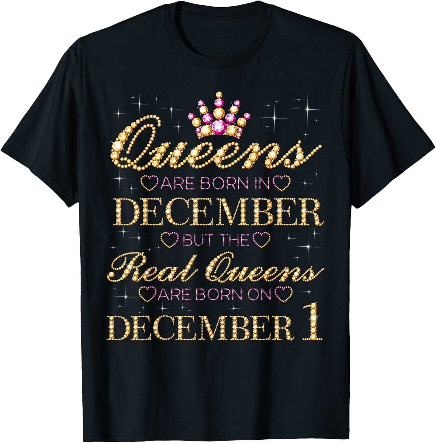 Real Queens Are Born On December 1, 1st December Birthday T-Shirt - T-Shirt | Black