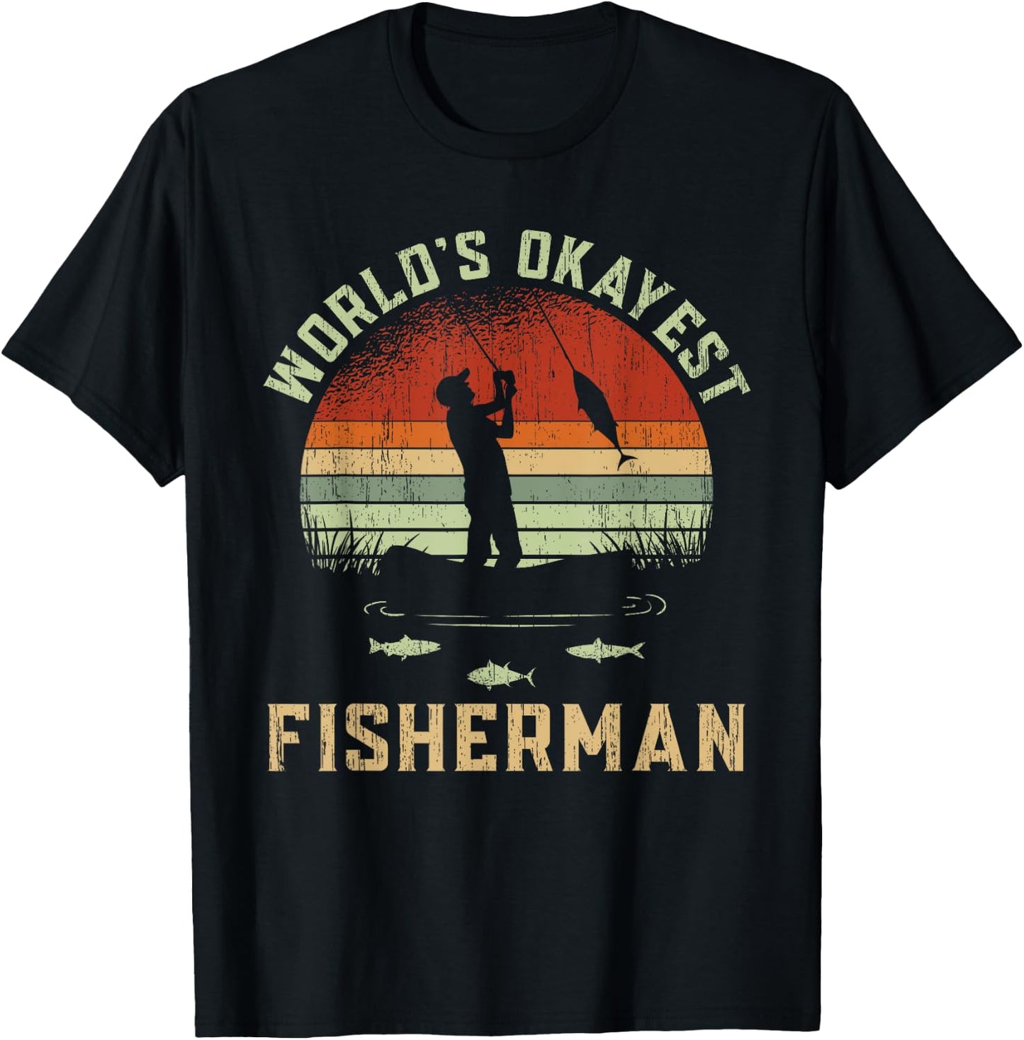 World Okayest Fisherman Vintage T-Shirt - T-Shirt | Black