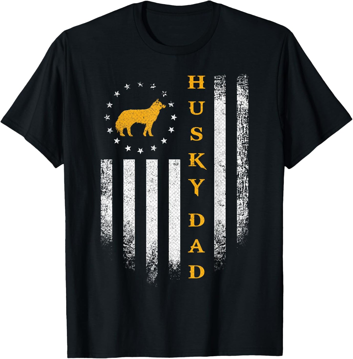 Vintage USA Flag Proud Siberian Husky Dog Dad Silhouette Kids Men T-Shirt - T-Shirt | Black