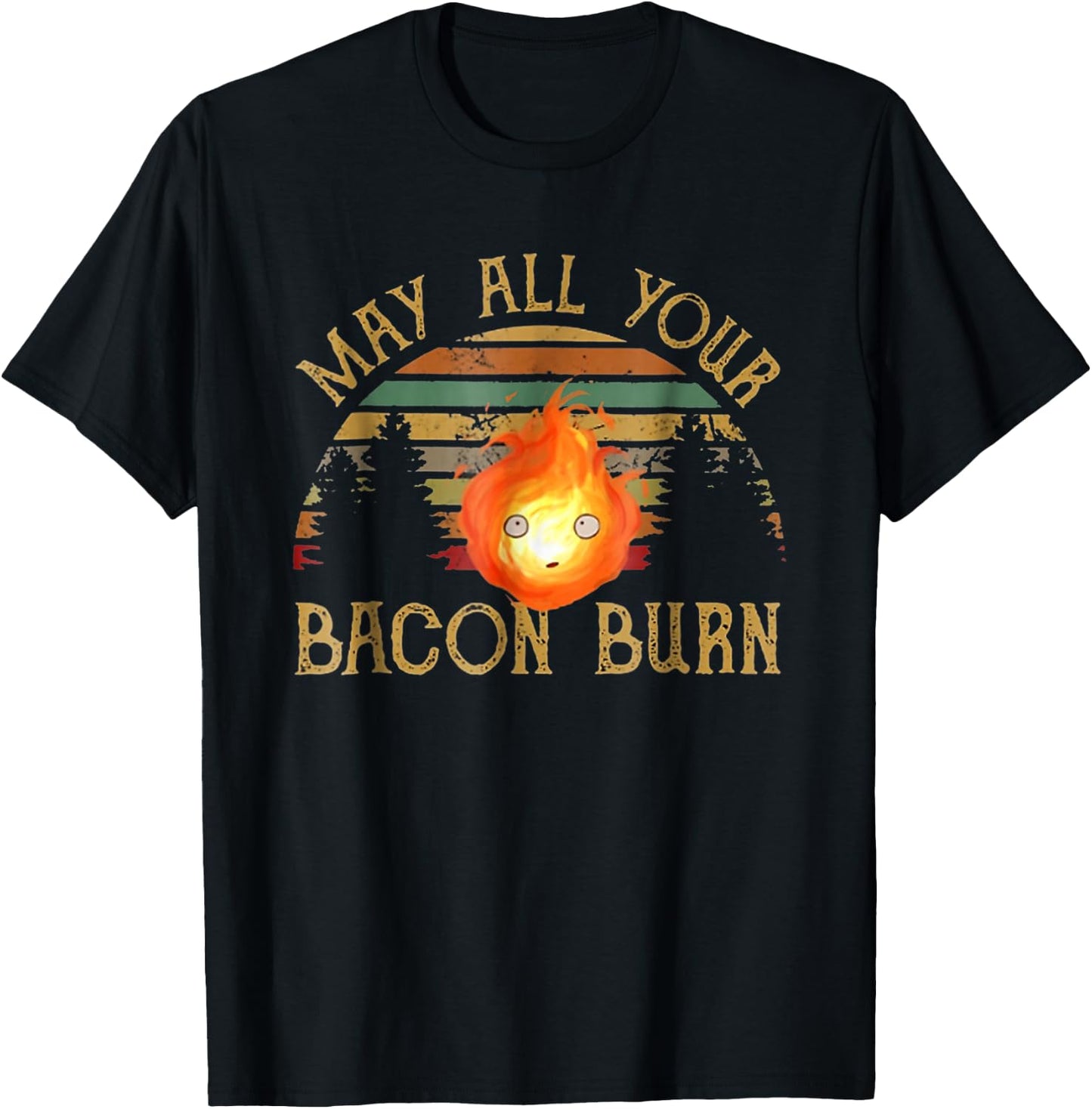 Vintage Retro May All Your Bacon Burn BBQ Grunge T-Shirt - T-Shirt | Black