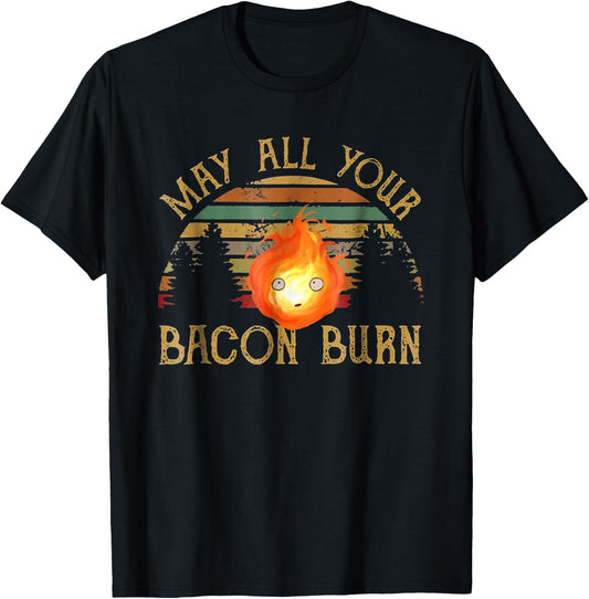 Vintage Retro May All Your Bacon Burn BBQ Grunge T-Shirt - T-Shirt | Black