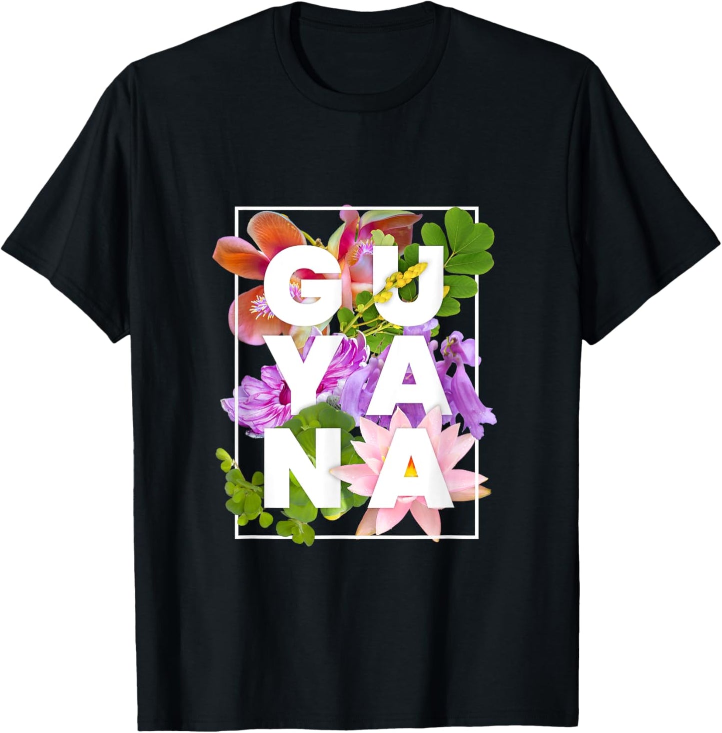 Flowers of Guyana Word Art - Guyanese Pride T-Shirt - T-Shirt | Black