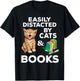 Easily Distracted Cats And Books Funny For Cat Lovers T-Shirt - T-Shirt | Black