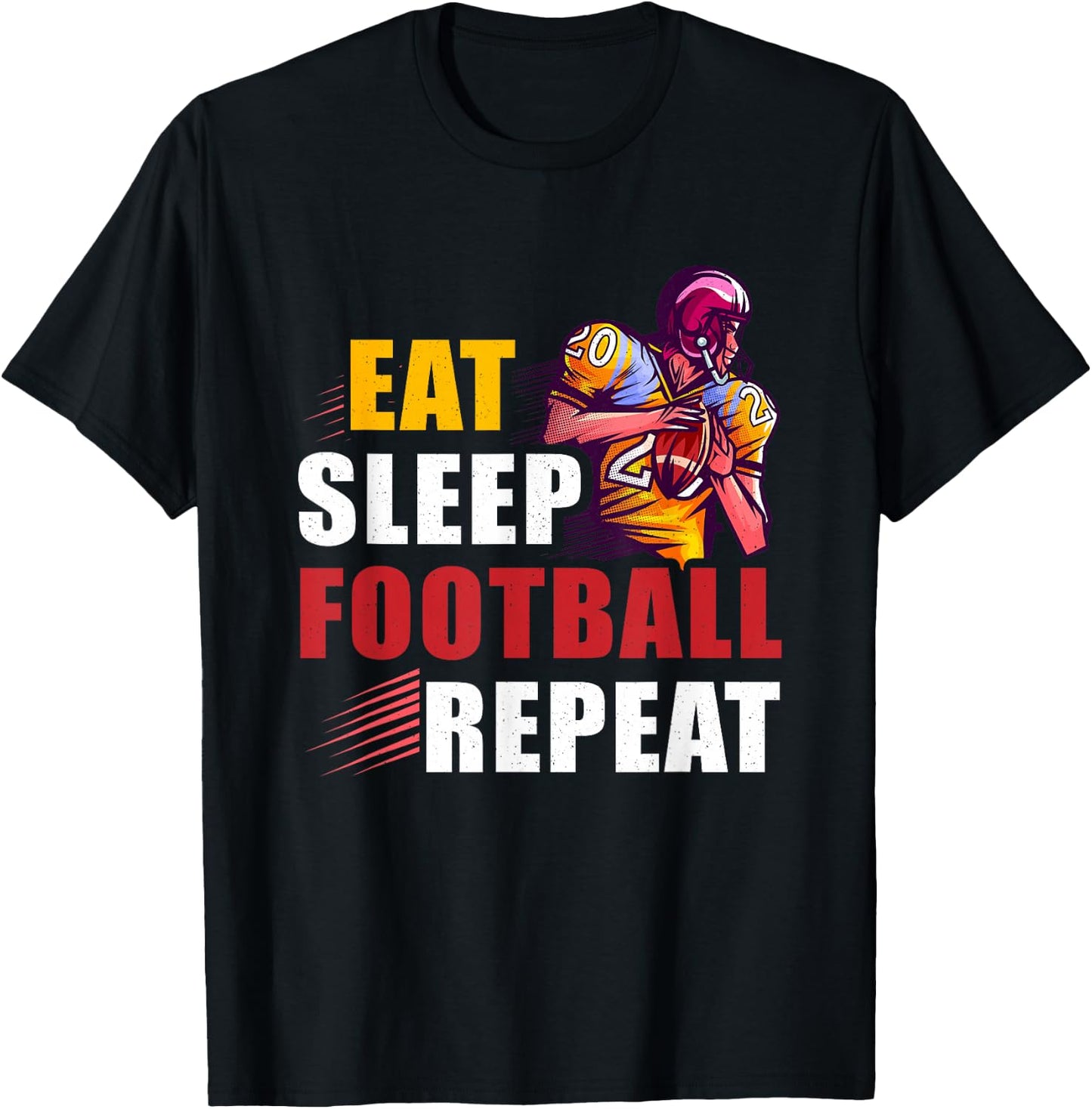 Football Player Sport Athlete Fan Game-Day Motivation Repeat T-Shirt - T-Shirt | Black