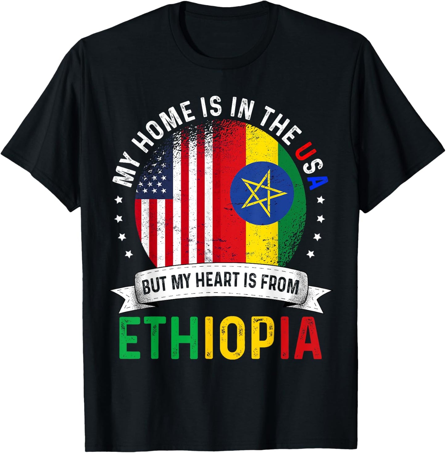Ethiopian American Patriot Heart is from Ethiopia Flag T-Shirt - T-Shirt | Black