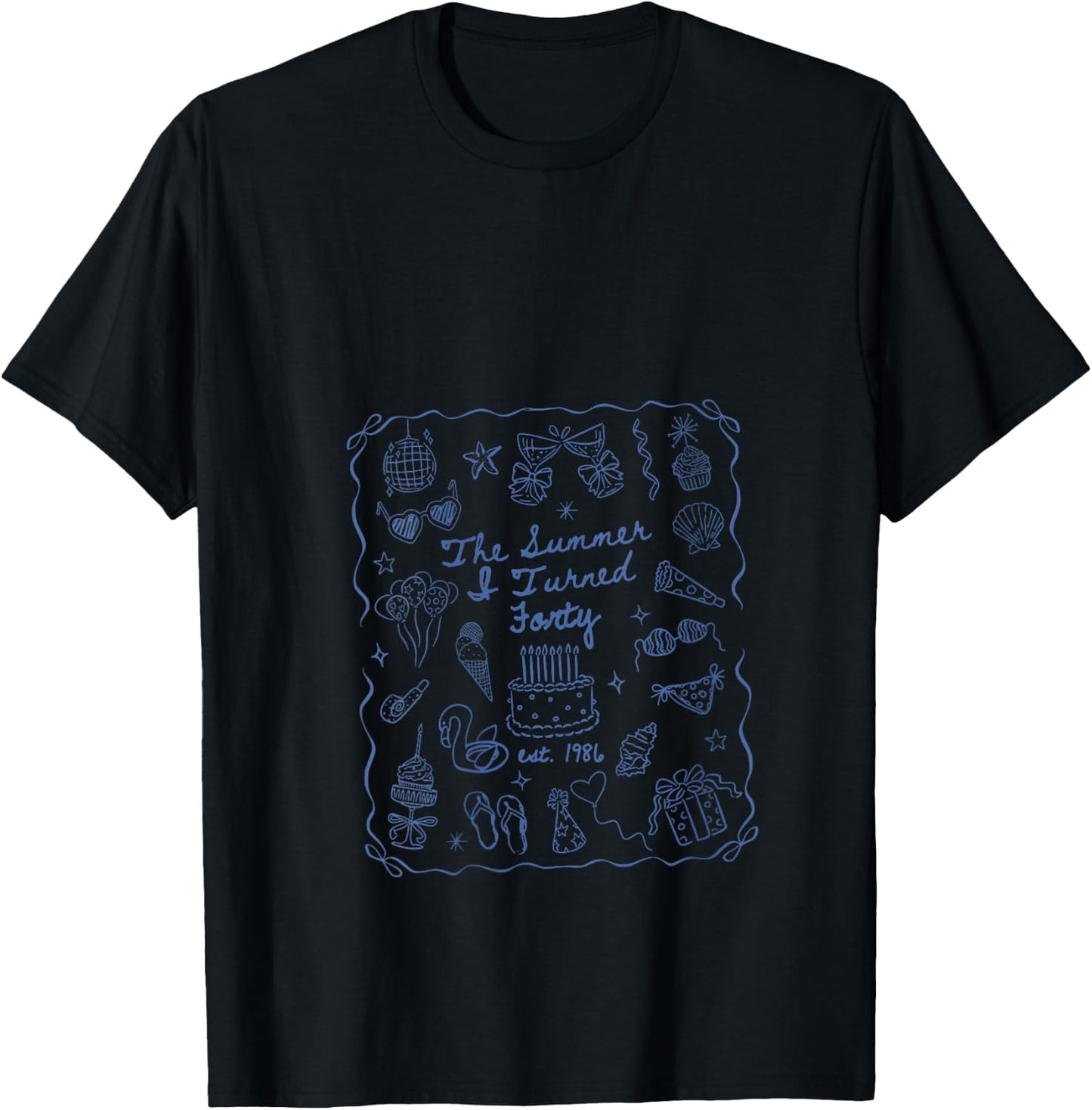 Women's Summer I Turned Forty Coquette Bow Coastal 40th Birthday V-Neck T-Shirt - T-Shirt | Black