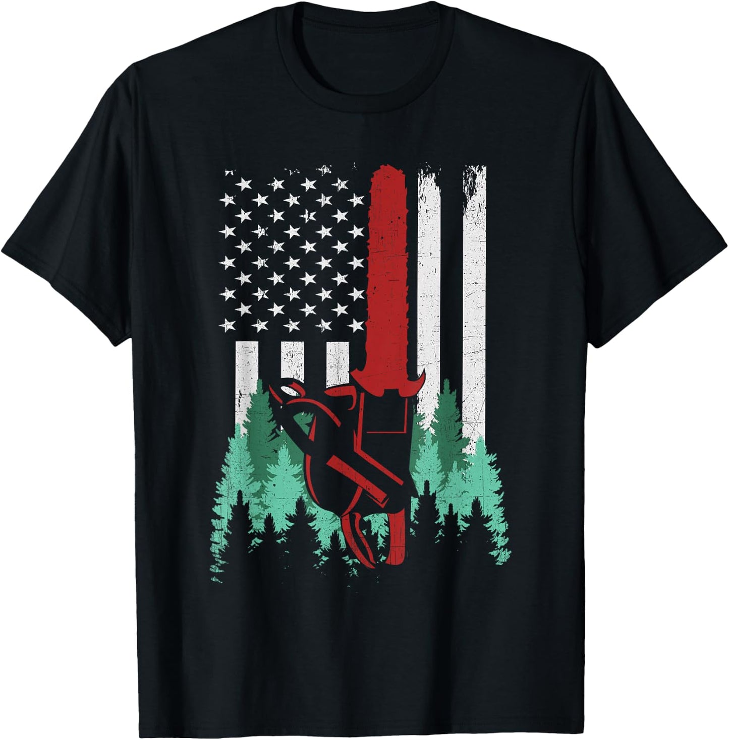 Funny Thin Red Line Logger Arborist Lumberjack American Flag Women Men T-Shirt - T-Shirt | Black