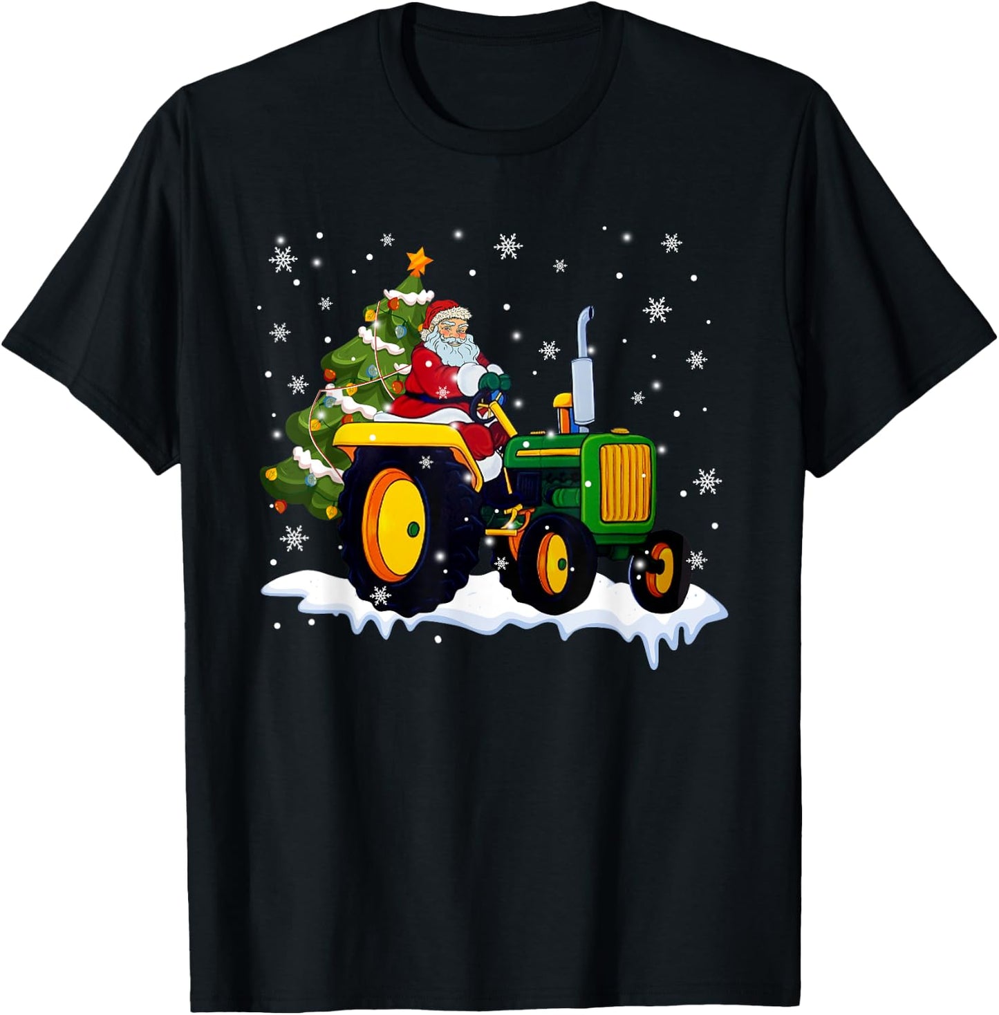 Christmas Santa Claus Riding Tractor Xmas Tree Tractor Lover T-Shirt - T-Shirt | Black