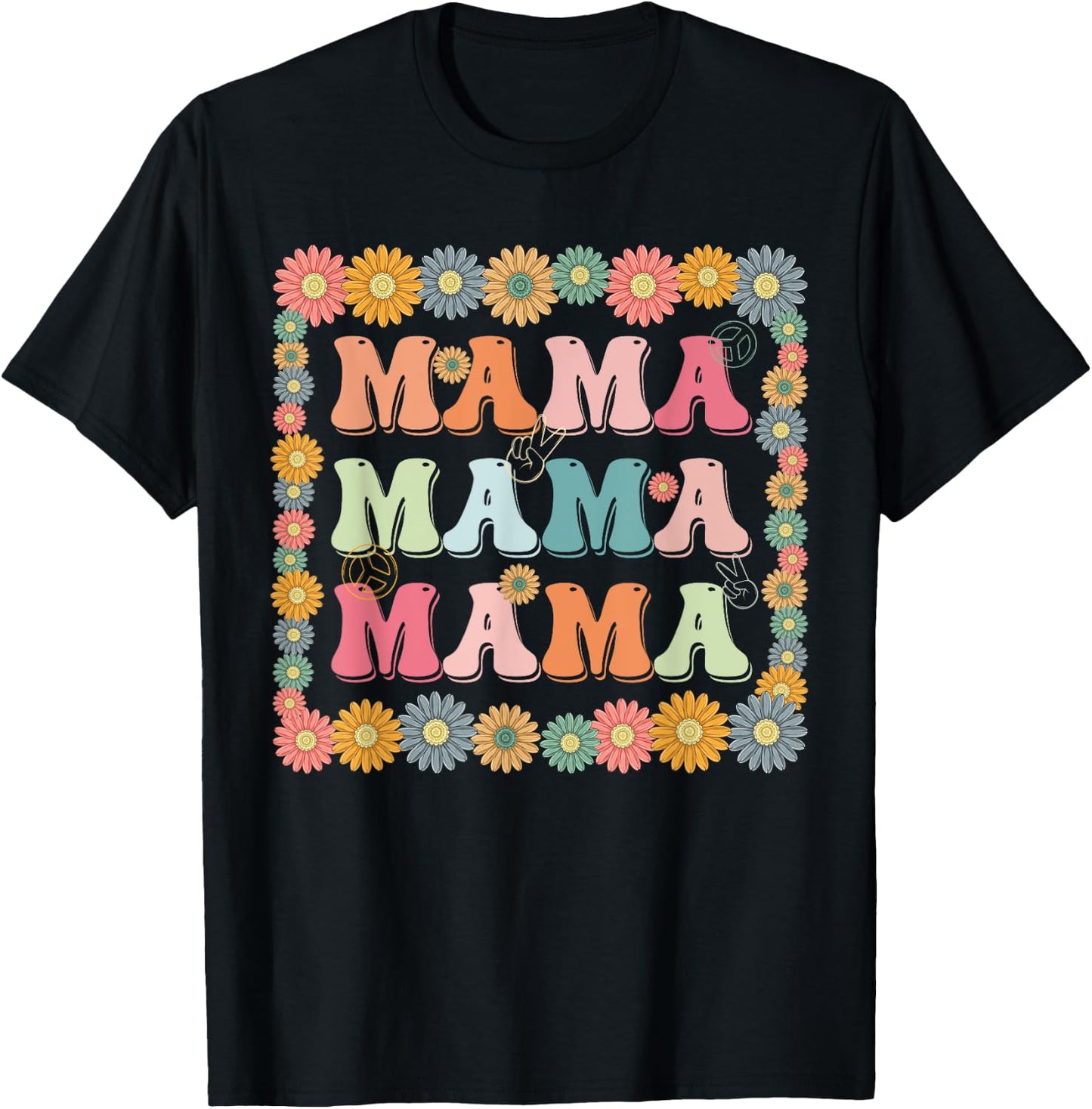 Groovy Mama Family Matching Mother's Day Party Women Hippie T-Shirt - T-Shirt | Black