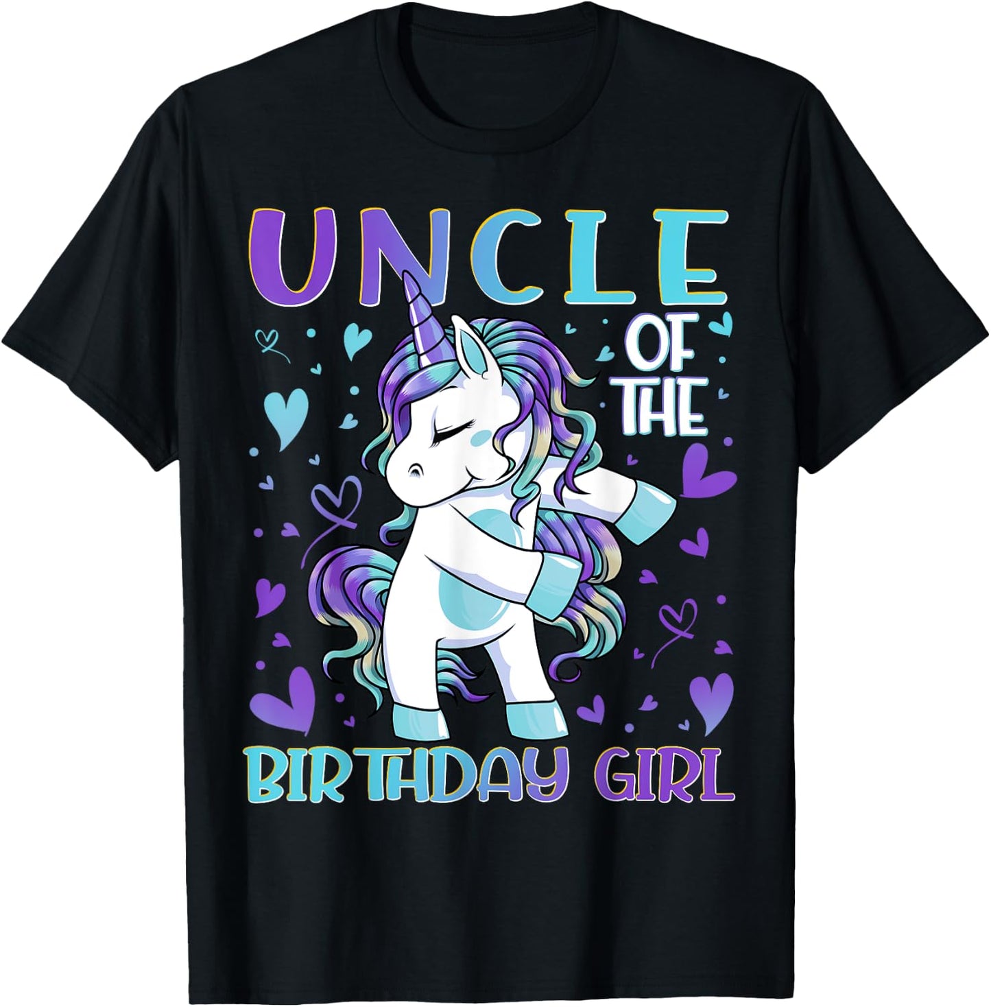 Uncle of the Birthday Girl Flossing Unicorn Uncle Gifts T-Shirt - T-Shirt | Black