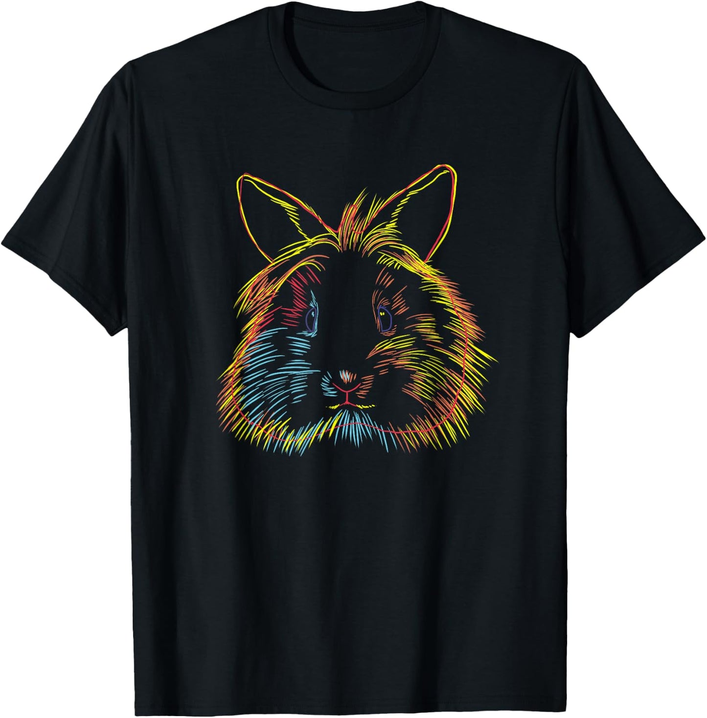 Colourful Rabbit Lion Head Rabbit T-Shirt - T-Shirt | Black