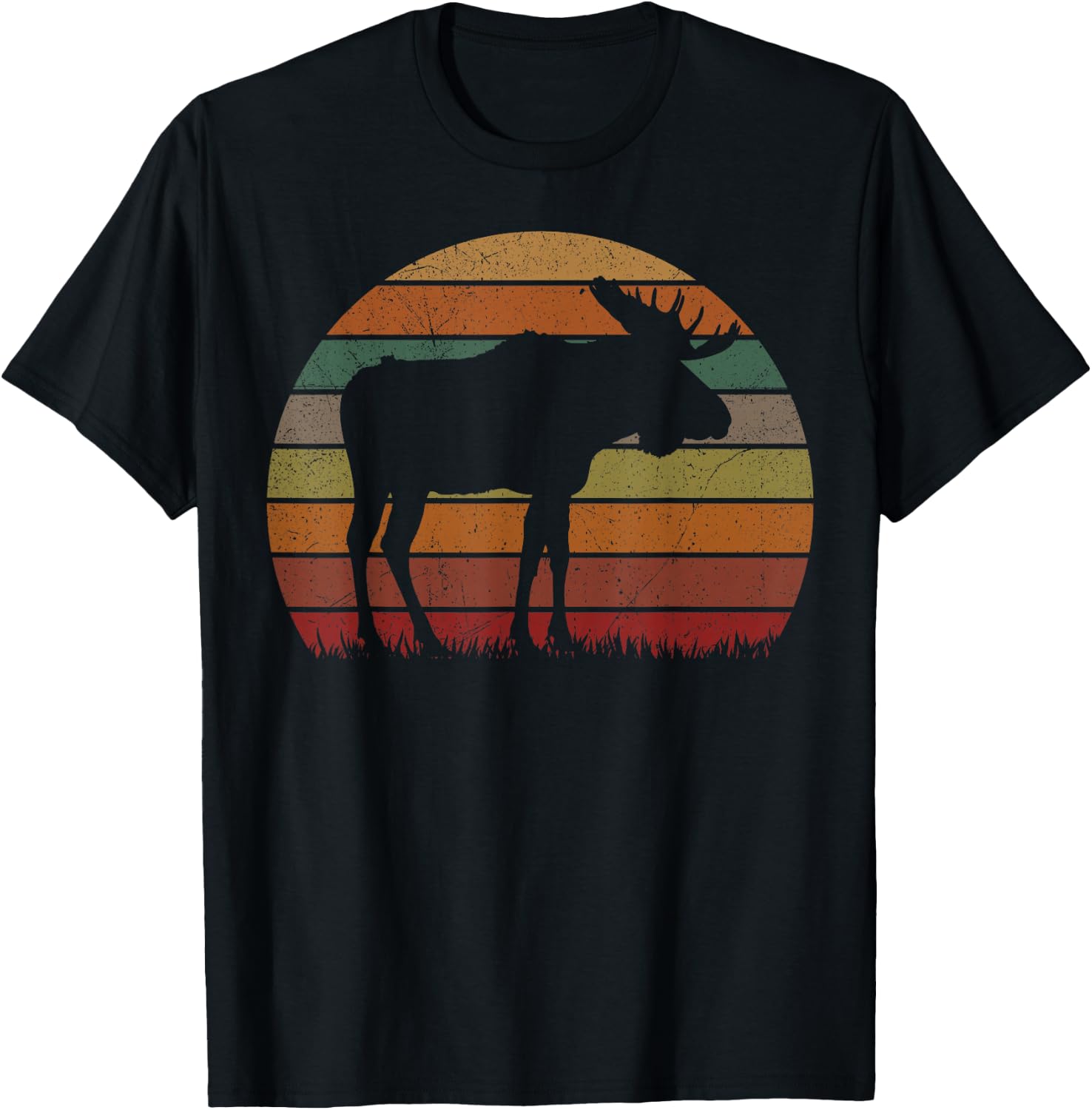 Funny Moose in Sunset Camping Lovers Gift Happy Camp T-Shirt - T-Shirt | Black