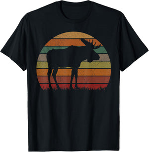 Funny Moose in Sunset Camping Lovers Gift Happy Camp T-Shirt - T-Shirt | Black