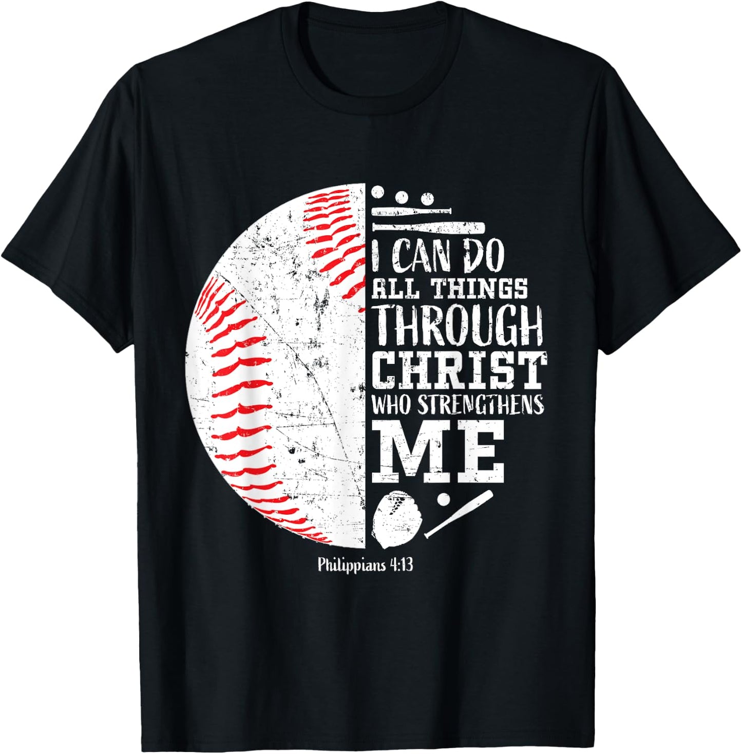 Baseball Gifts Bible Verse Sayings Philippians 4:13 Boys Men T-Shirt - T-Shirt | Black