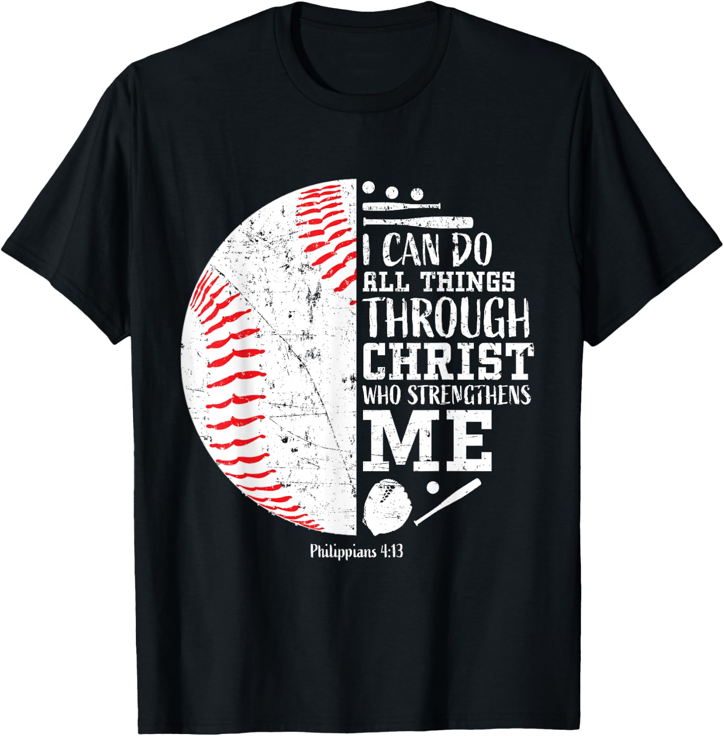 Baseball Gifts Bible Verse Sayings Philippians 4:13 Boys Men T-Shirt - T-Shirt | Black