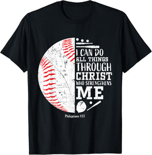 Baseball Gifts Bible Verse Sayings Philippians 4:13 Boys Men T-Shirt - T-Shirt | Black