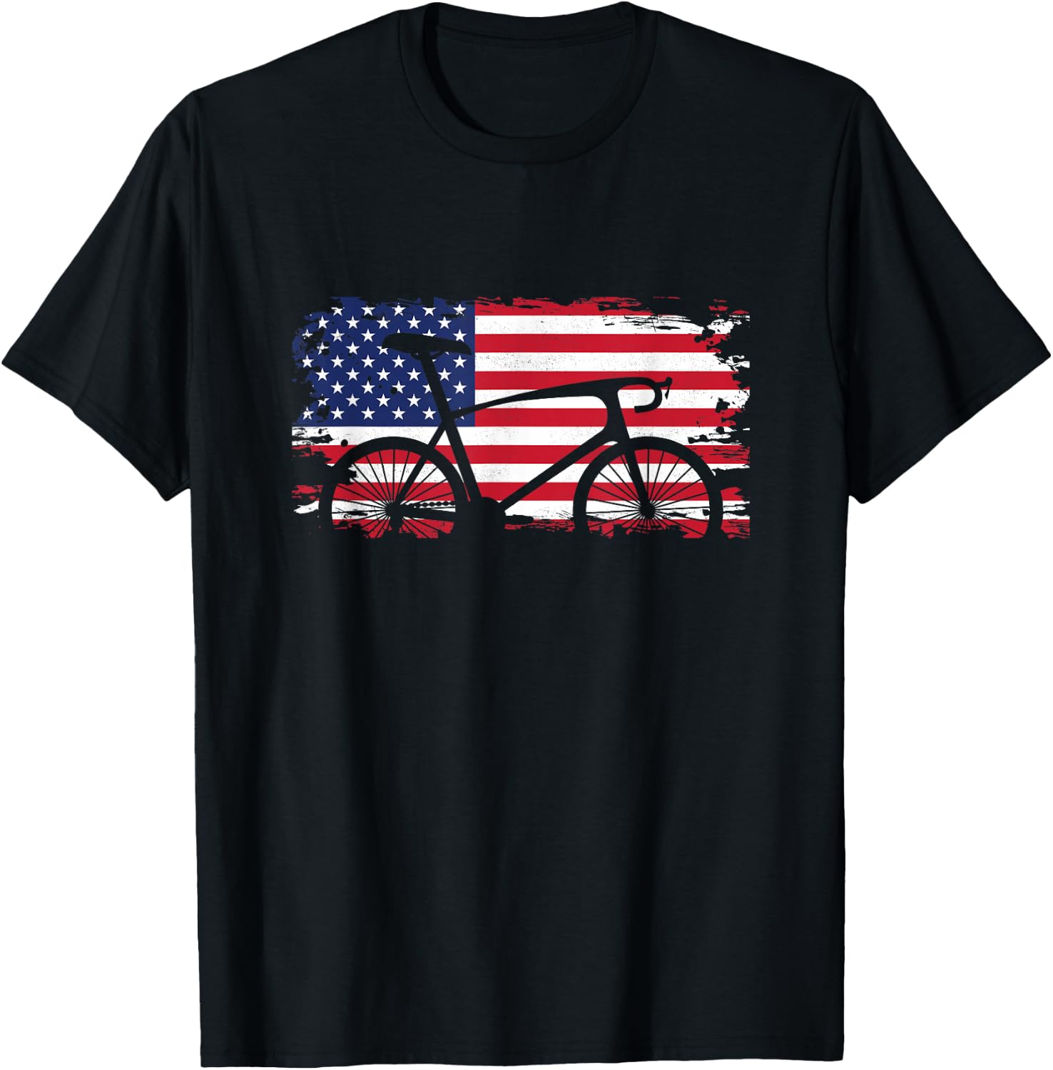 American Flag Road Biking Cycling Apparel - Bicycle Cycling T-Shirt - T-Shirt | Black