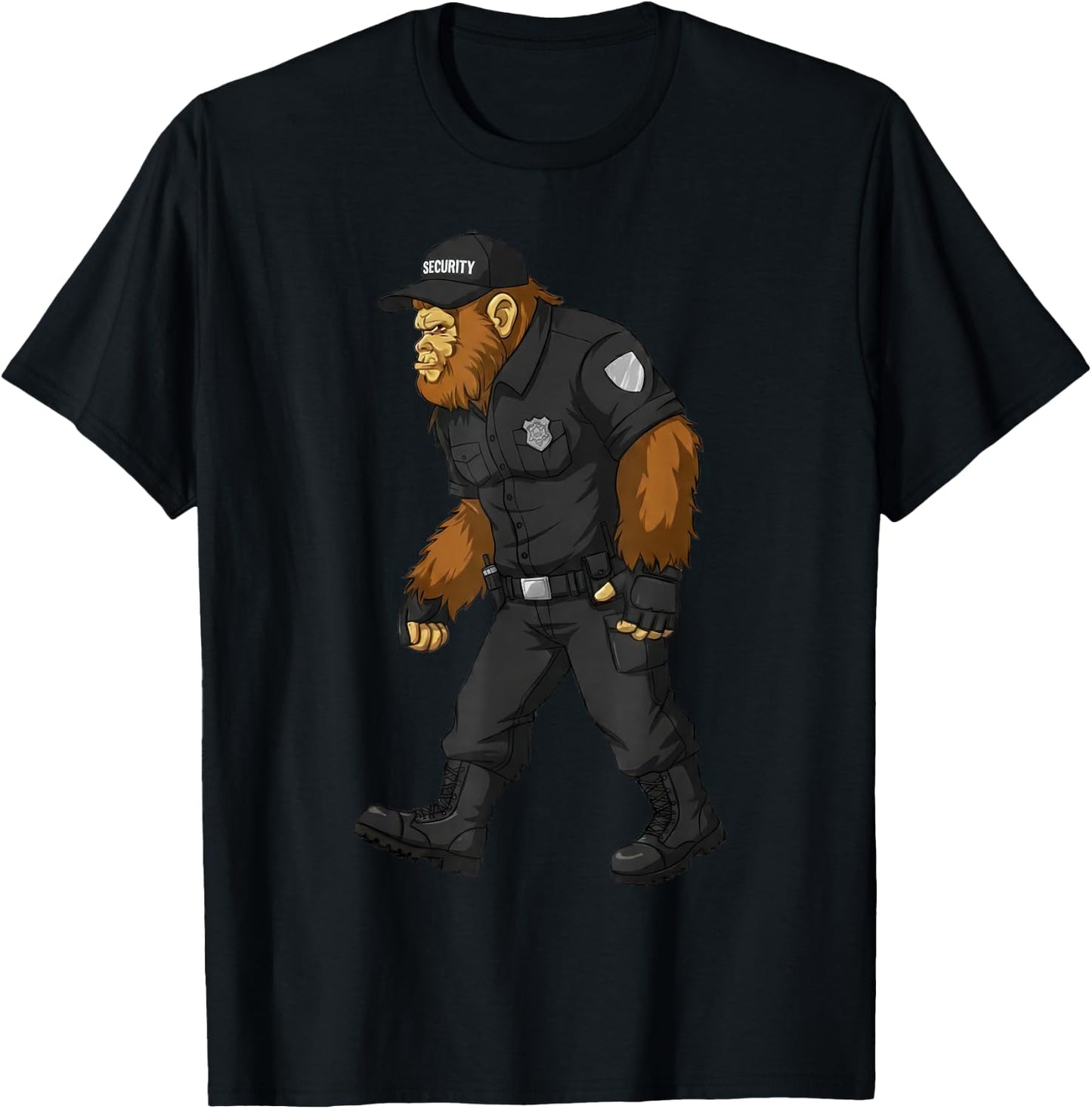 Bigfoot Security Guard Patrol Funny Sasquatch Lover Watching T-Shirt - T-Shirt | Black
