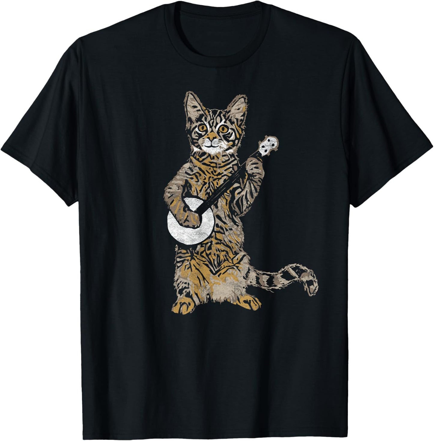 Banjo Cat - Funny Retro Style Bluegrass & Tabby Cat Lover T-Shirt - T-Shirt | Black