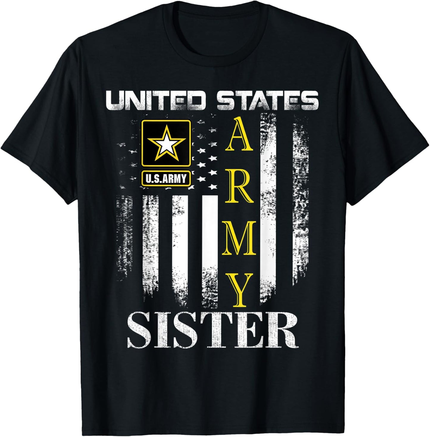 Vintage United States Army Sister With American Flag Gift T-Shirt - T-Shirt | Black