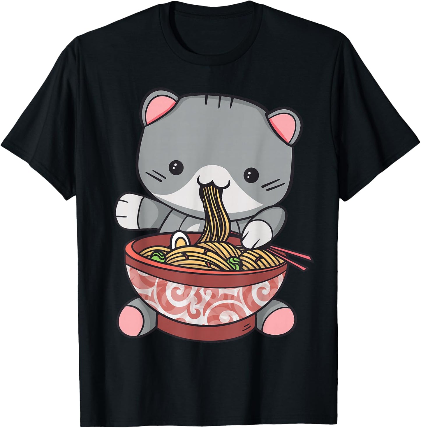 Ramen Cat Japanese Kawaii Anime Lover T-Shirt - T-Shirt | Black