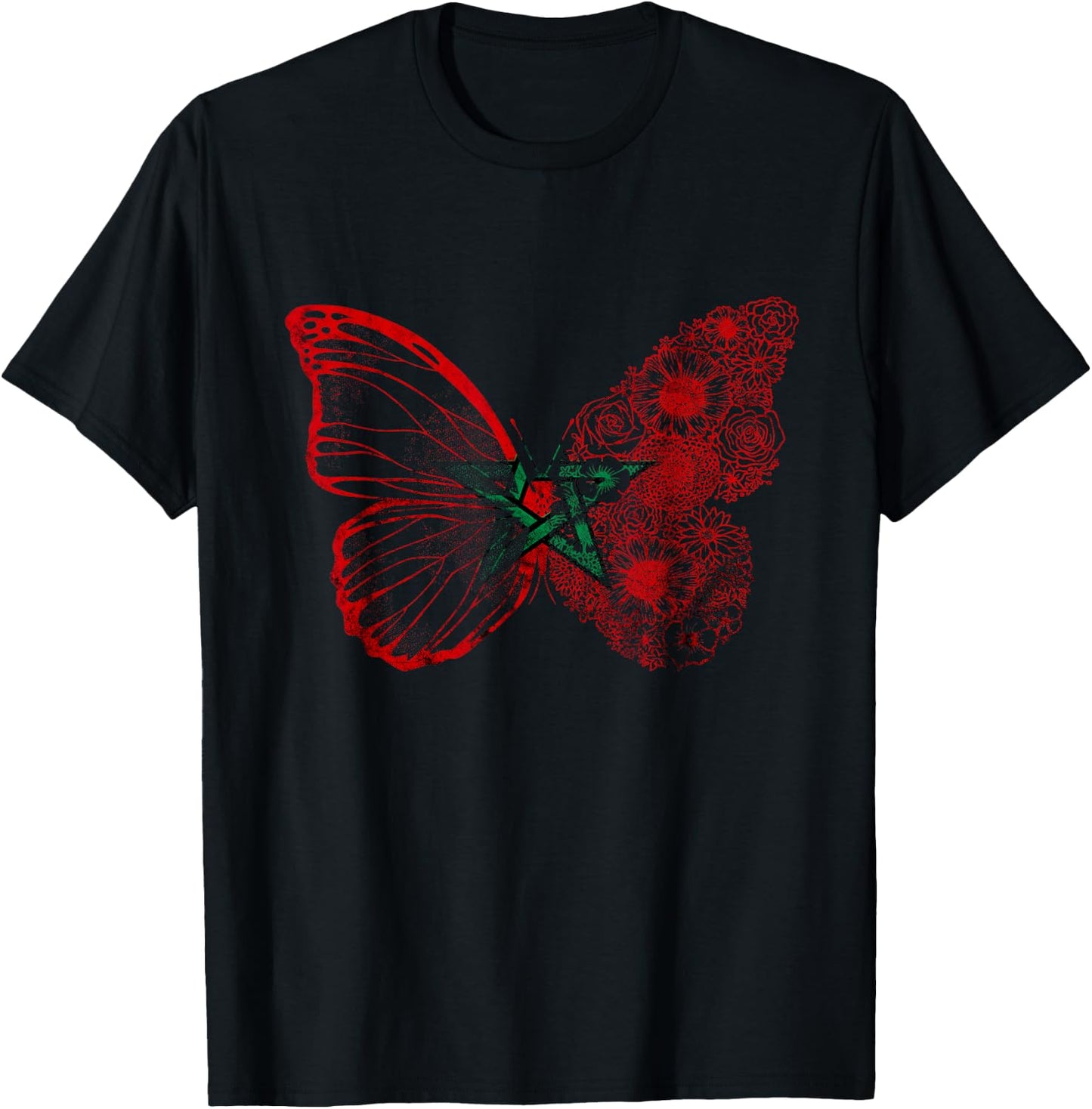 Morocco Flag Butterfly Moroccan Roots Moroccan Flag Morocco T-Shirt - T-Shirt | Black