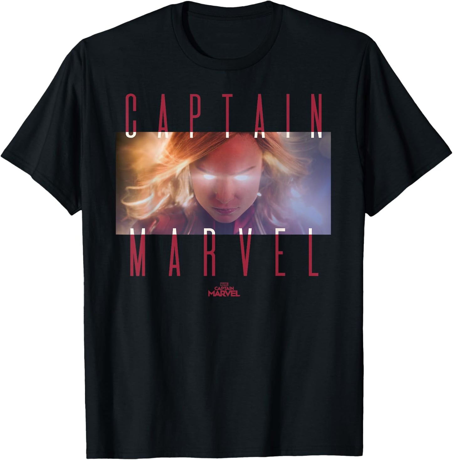 Captain Marvel Powerful Glow Eyes Poster Graphic T-Shirt - T-Shirt | Black