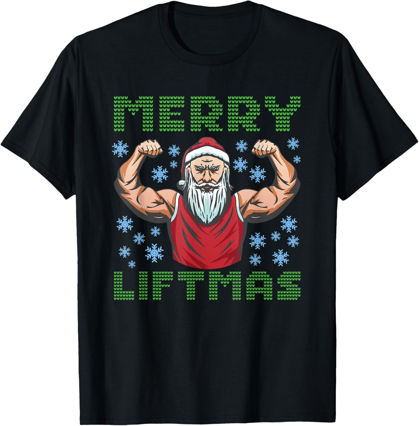 Gym Workout Pumping Santa Merry Liftmas T-Shirt - T-Shirt | Black