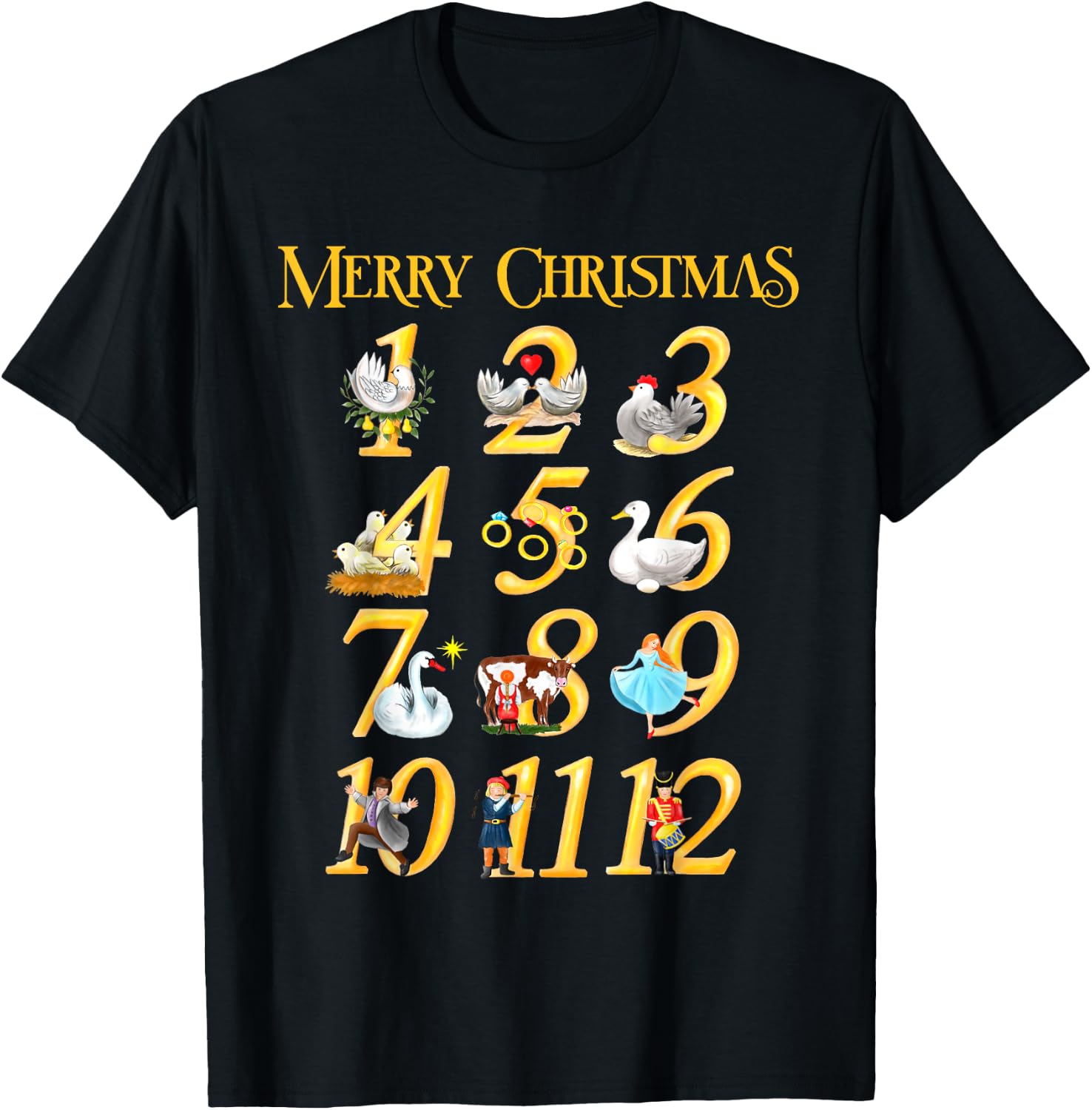 Merry Christmas Carol 12 days Gift T-Shirt - T-Shirt | Black