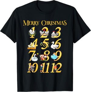Merry Christmas Carol 12 days Gift T-Shirt - T-Shirt | Black