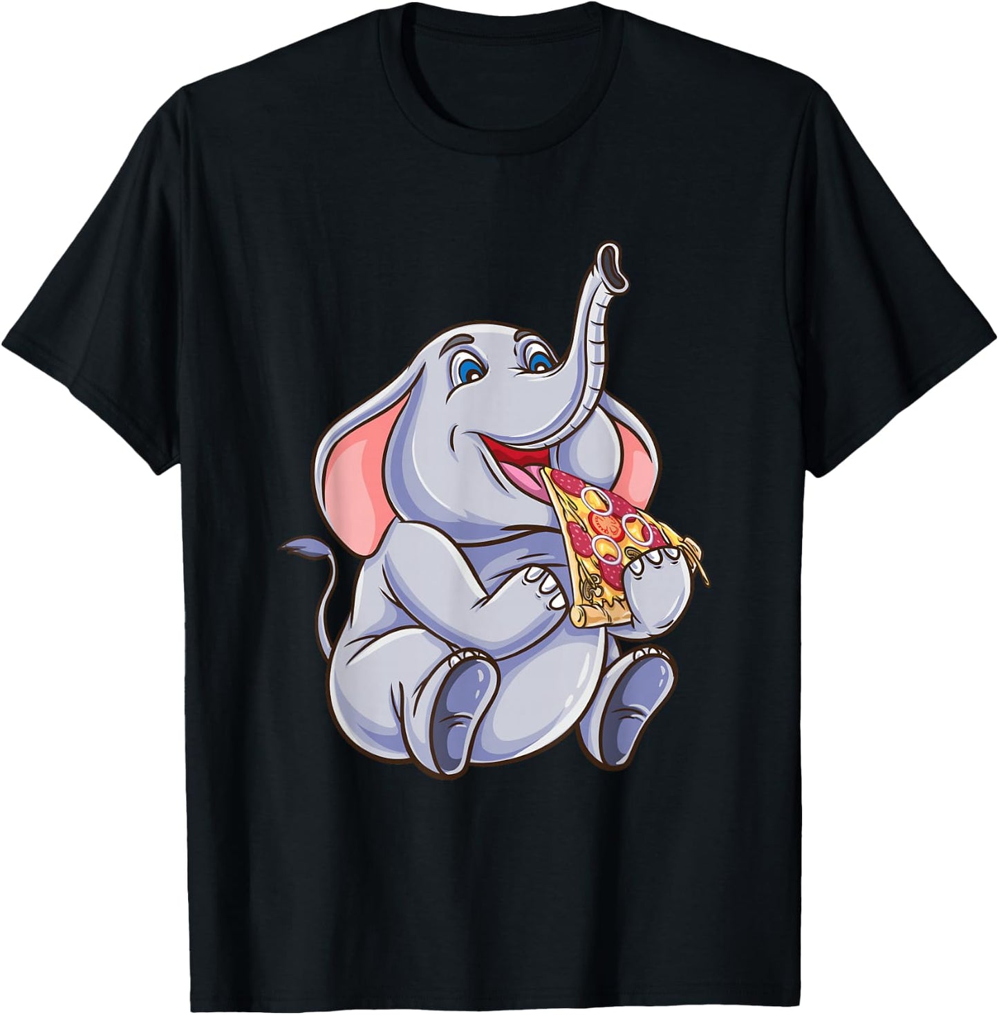 Funny Elephant Eating Pizza T-Shirt - T-Shirt | Black