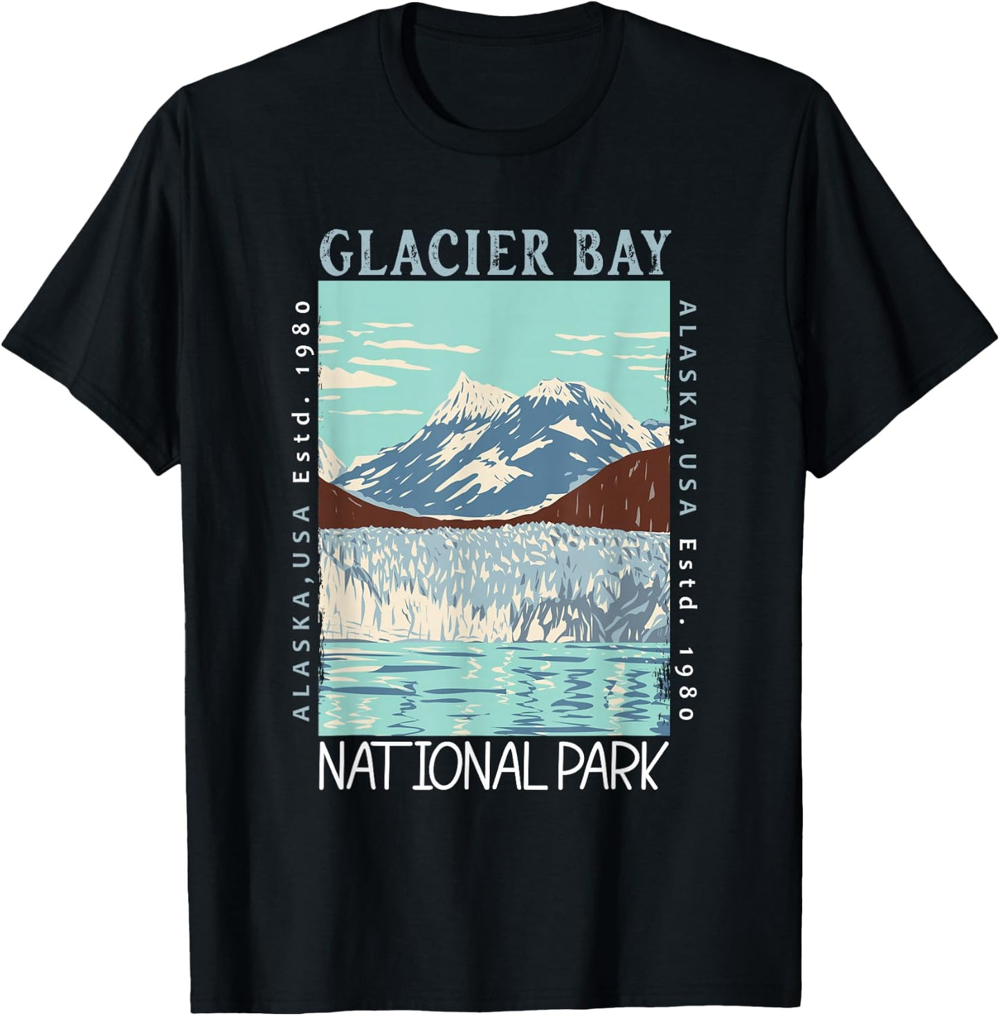 Glacier Bay National Park Alaska Distressed Vintage T-Shirt - T-Shirt | Black