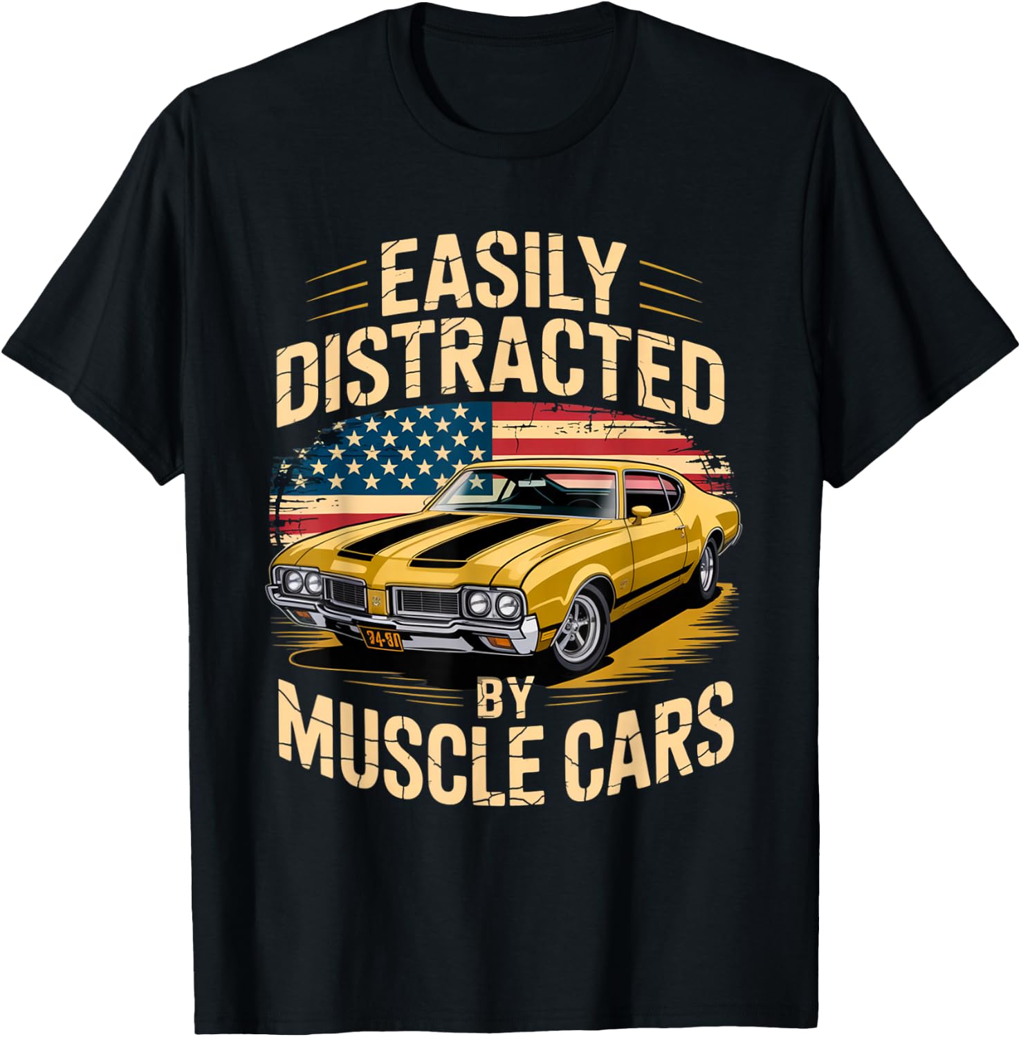 Easily Distracted by Muscle Cars Outfit for Classic auto Fan T-Shirt - T-Shirt | Black