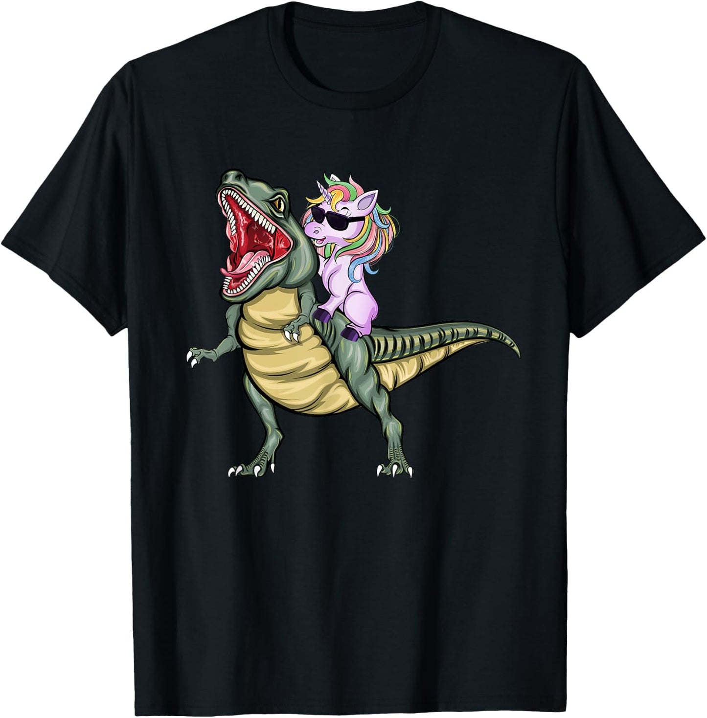 Unicorn Riding Dinosaur T Rex Halloween Kids Girls Boys T-Shirt - T-Shirt | Black