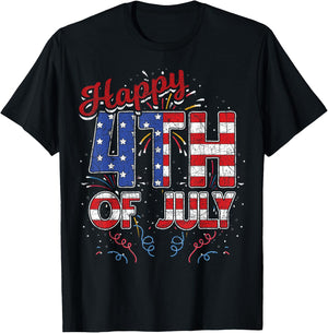 Fireworks Happy 4th of July US Flag American 4th of July T-Shirt - T-Shirt | Black