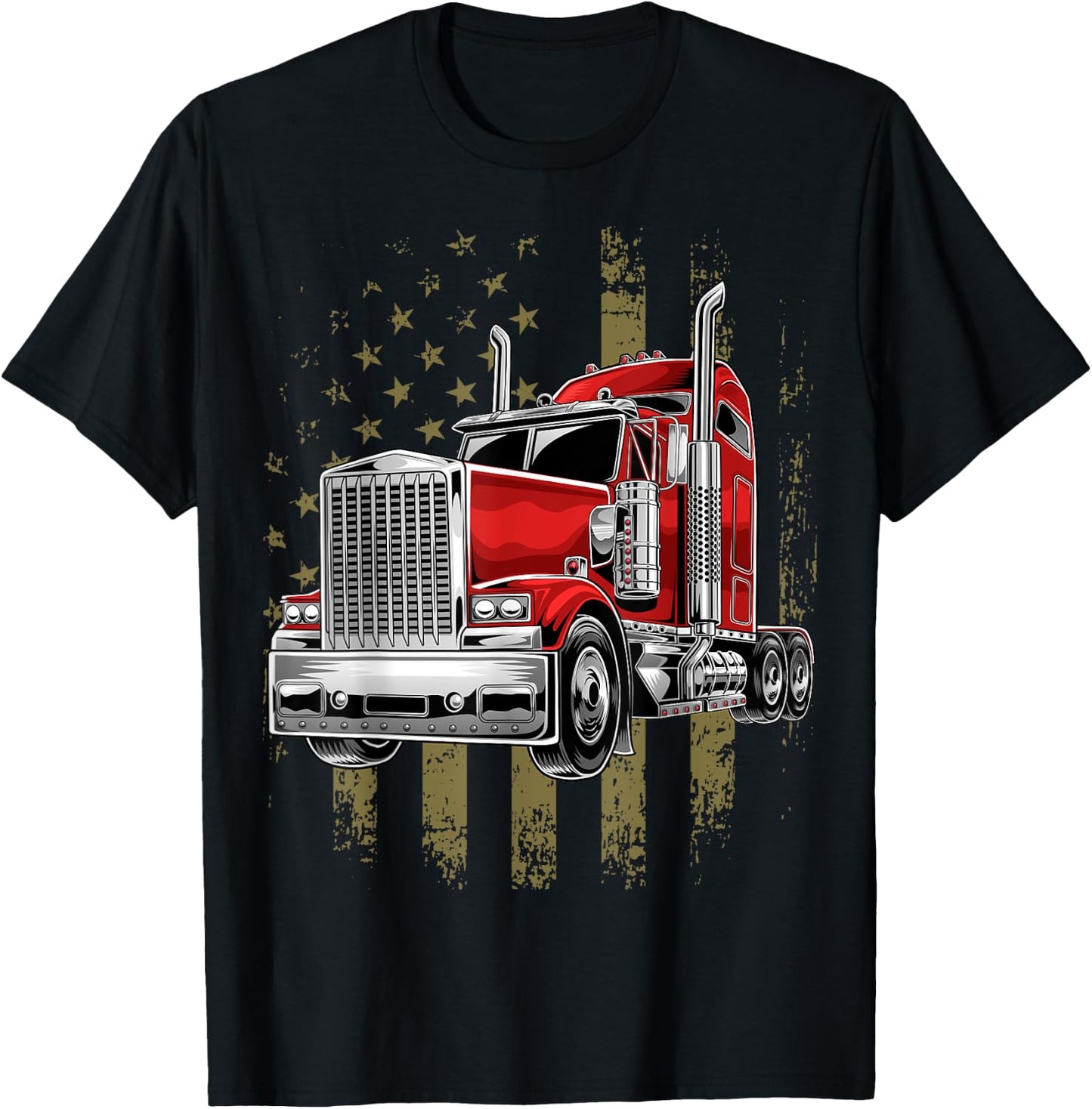Patriotic Truck Driver American Flag Shirt Trucker Gifts Men T-Shirt - T-Shirt | Black