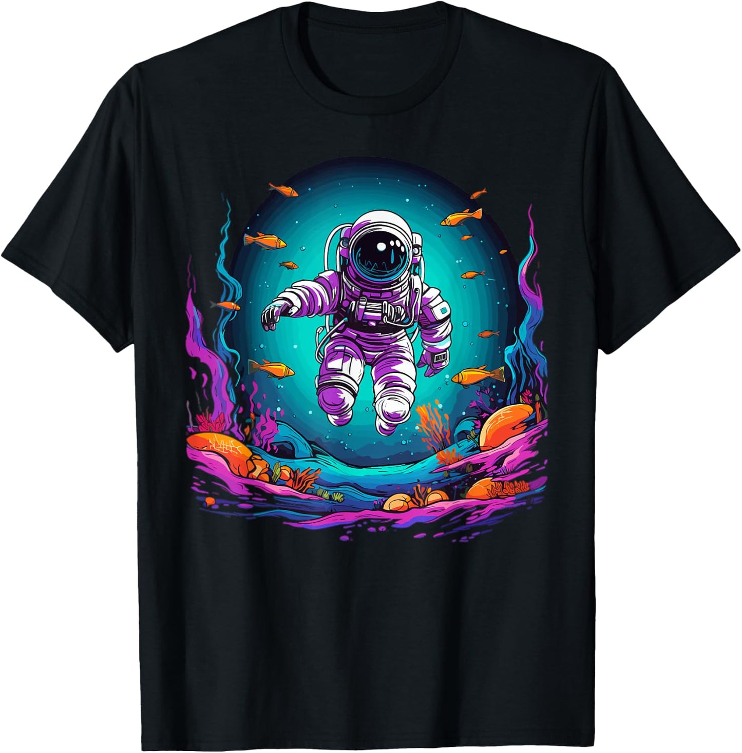 Astronaut Flying Under Ocean Water Astronaut T-Shirt - T-Shirt | Black