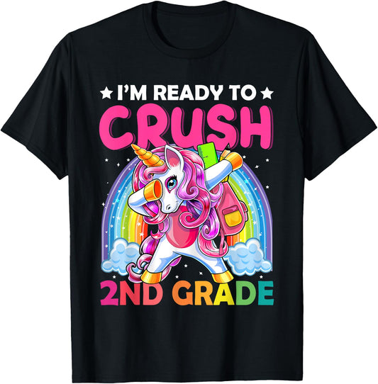 I'm Ready To Crush 2nd Grade Dabbing Unicorn Back to School T-Shirt - T-Shirt | Black