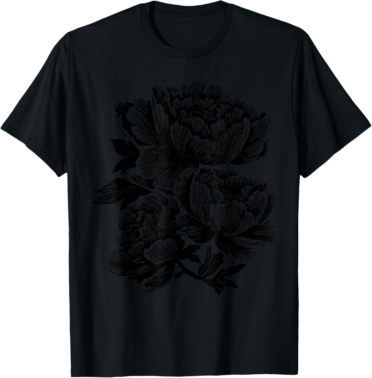 Peony Flower Botanical Vintage Wildflower Floral T-Shirt - T-Shirt | Black