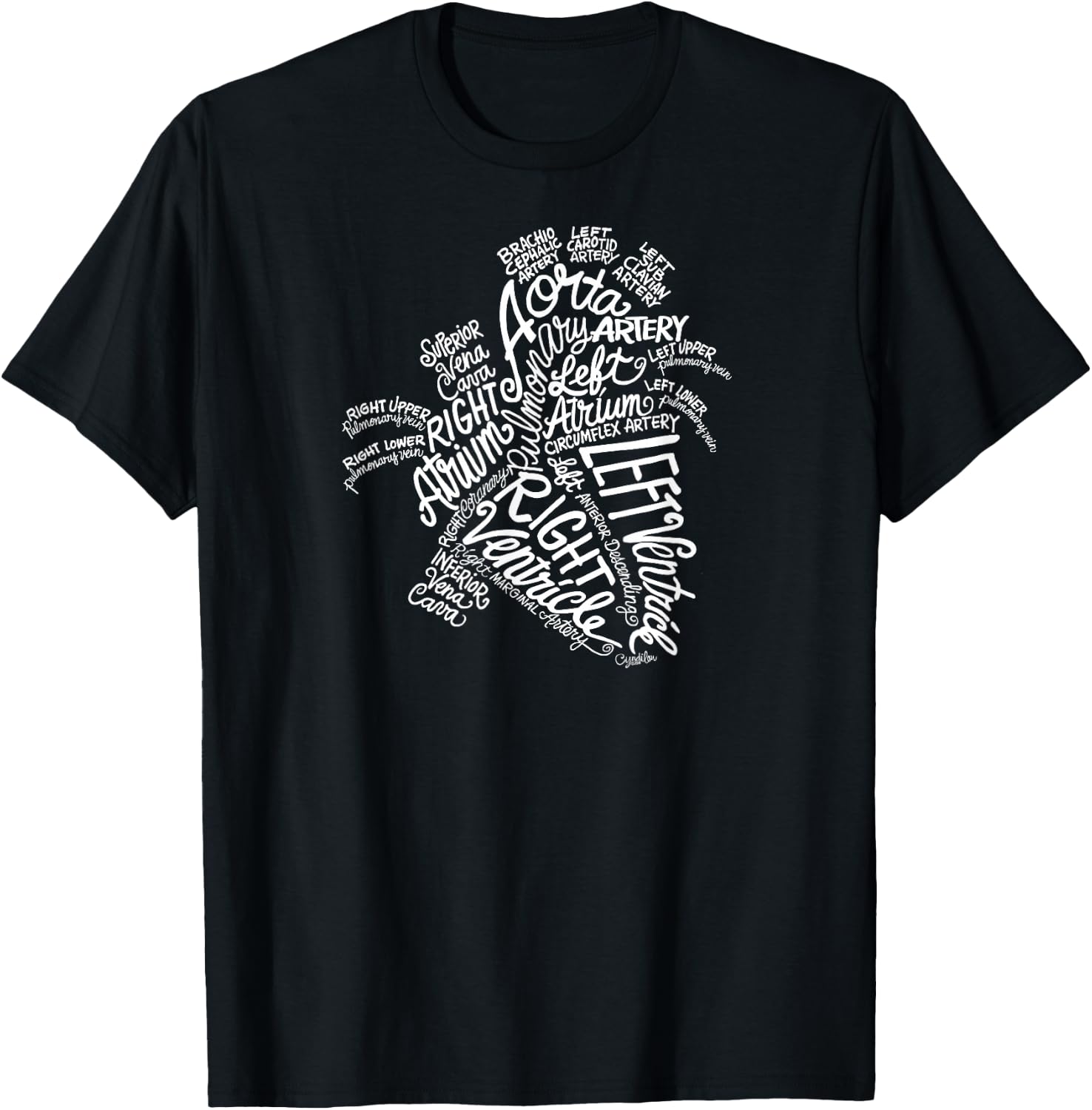 Anatomical Heart Medical White Word Cloud Line Art T-Shirt - T-Shirt | Black