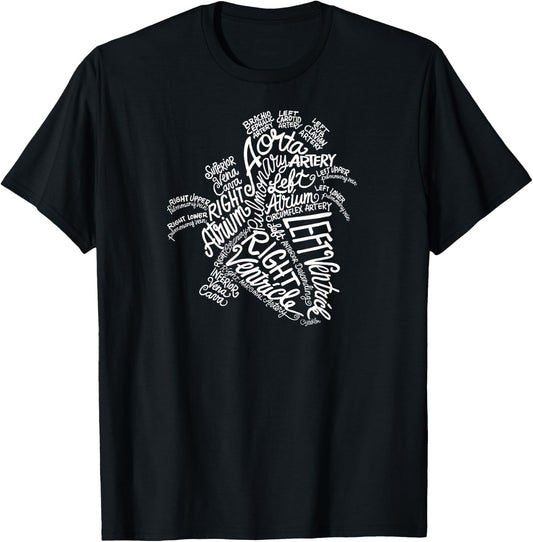 Anatomical Heart Medical White Word Cloud Line Art T-Shirt - T-Shirt | Black