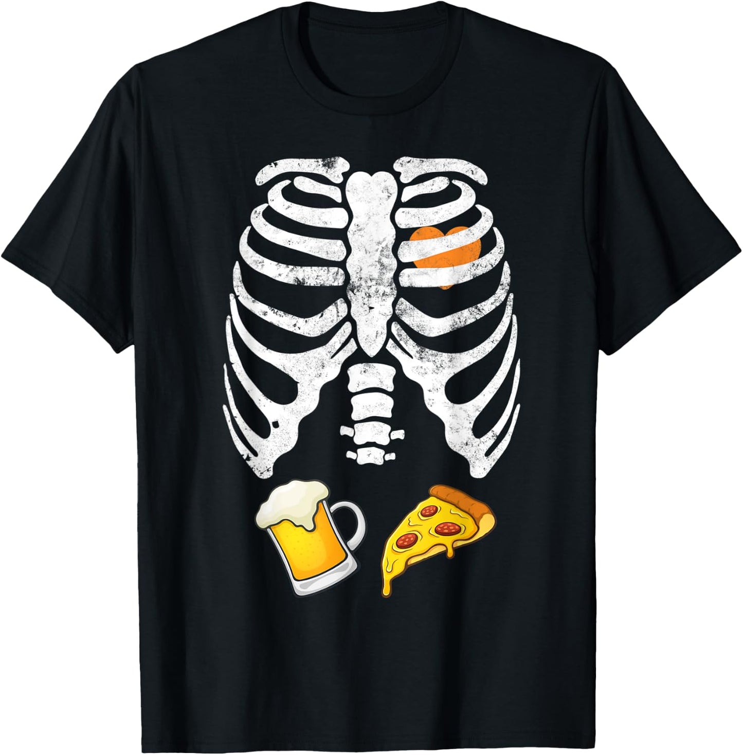 Skeleton Halloween Beer Pizza Funny Pregnancy X Ray T-Shirt - T-Shirt | Black