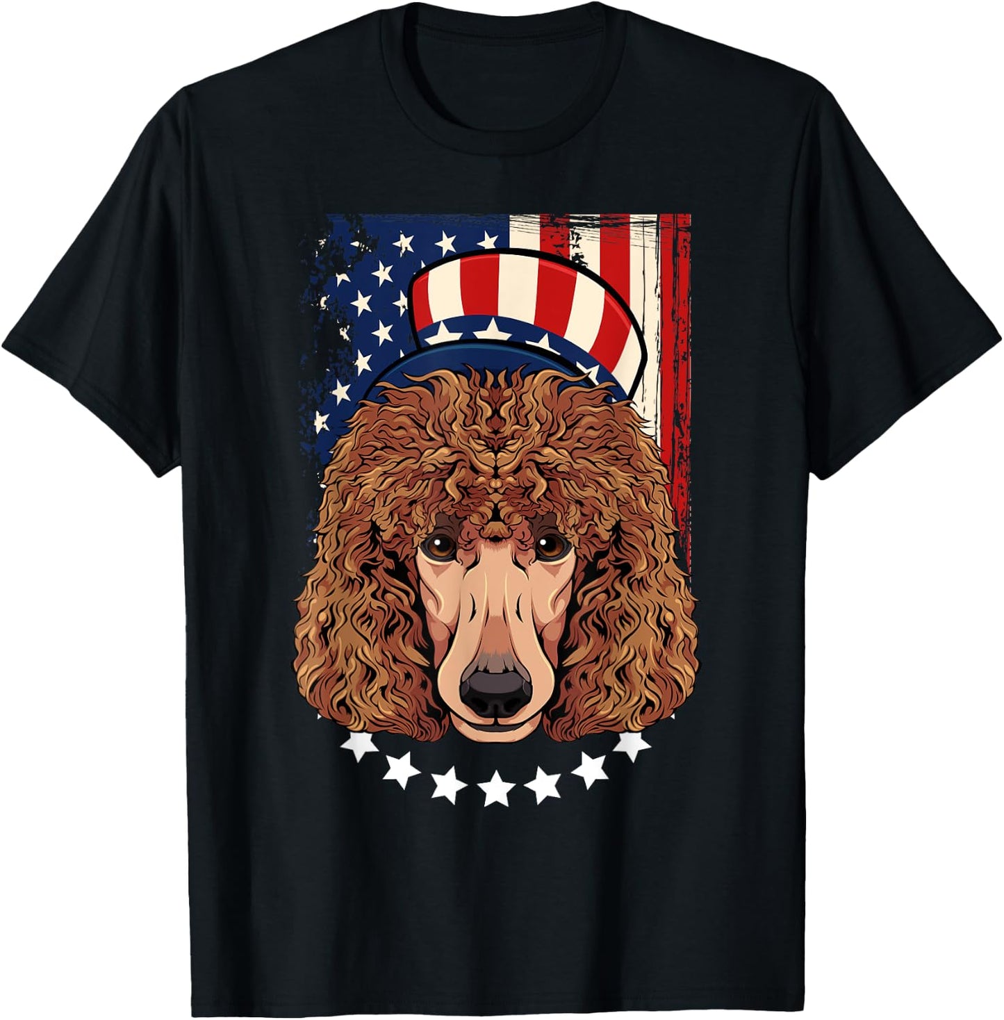 Patriotic Brown Poodle 4th Of July Dog American Flag Hat T-Shirt - T-Shirt | Black