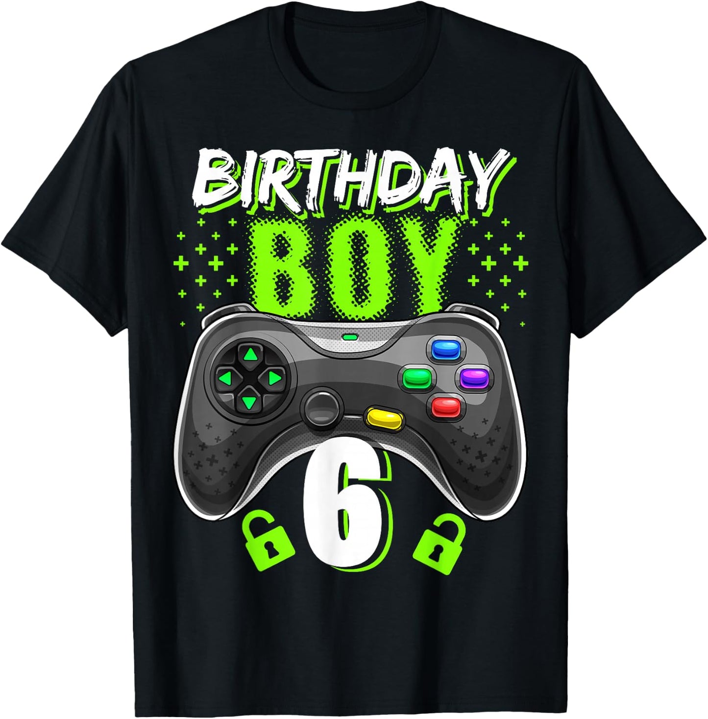 Birthday Boy 6 Video Game Controller Gamer 6th Birthday Gift T-Shirt - T-Shirt | Black