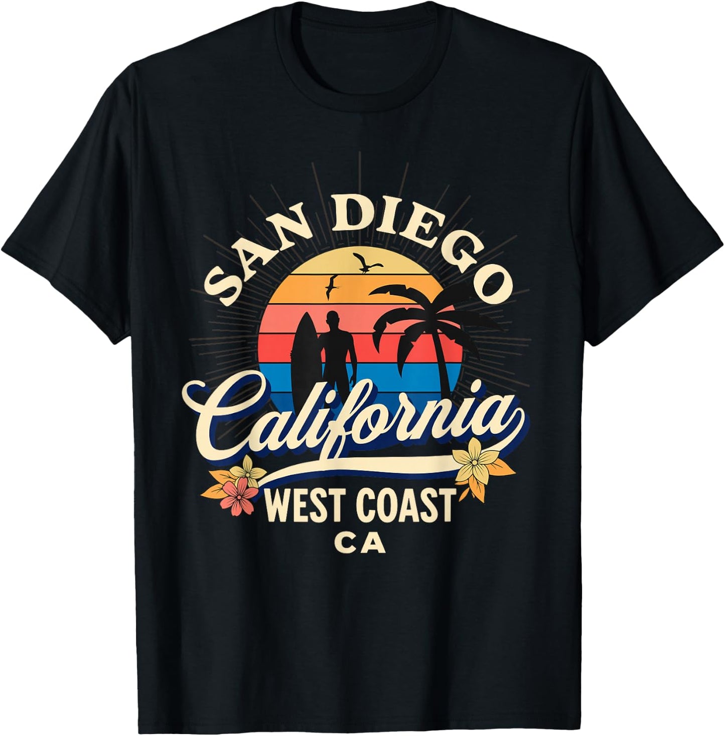 San Diego California Beach Surf Summer Vacation Vintage T-Shirt - T-Shirt | Black
